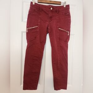 WHBM The Skimmer Red Cargo Pants with Zipper Details Skinny Women's Pants Size 4